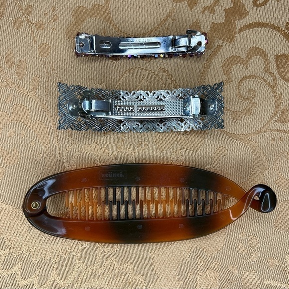Set Of 3 Hair Accessories Lot Tortoise Glam Rhinestone Gemstone Clip In Event - Picture 7 of 12